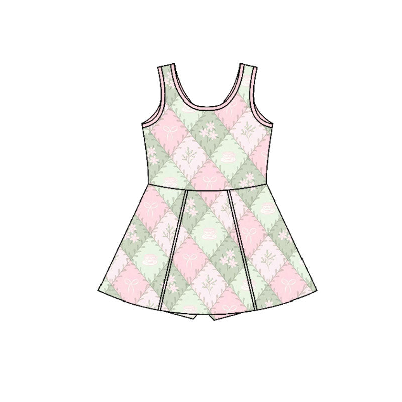 Preorder(moq 5) Baby Girls Bows Flowers Checked Shorts Knee Length Dresses