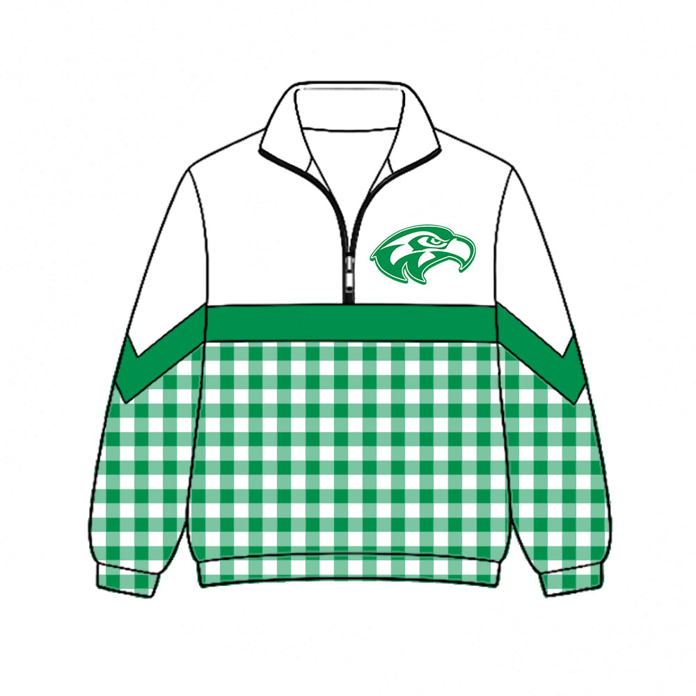 Preorder (moq 5)Baby Boys Green Checked Hawks Team Zip Pullovers Top