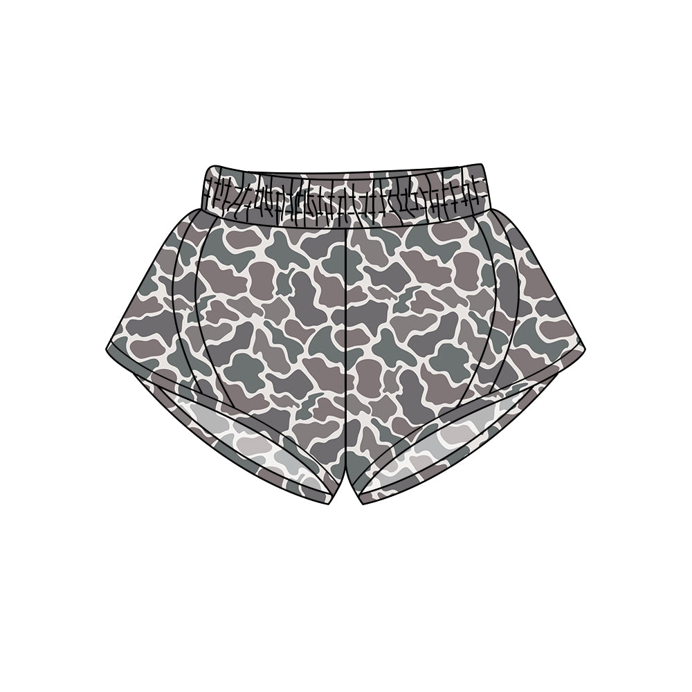 Preorder (moq 5)Adult Women Gray Camo Yoga Summer Shorts Preorder