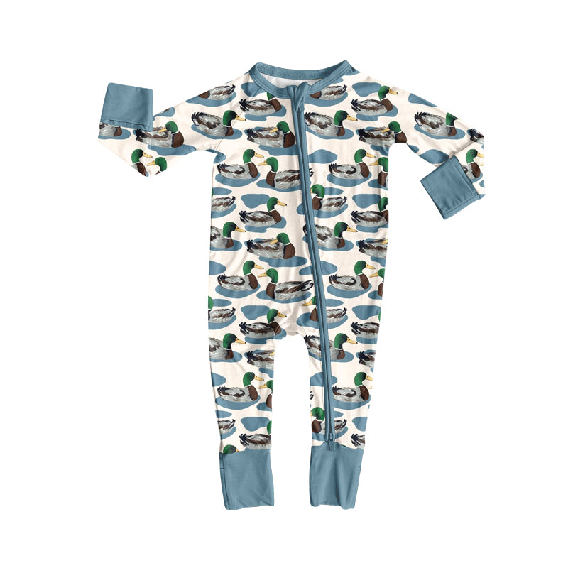 Preorder (moq 5)Baby Boys Lakes Ducks Hunting Two Way Zip Convertible Rompers