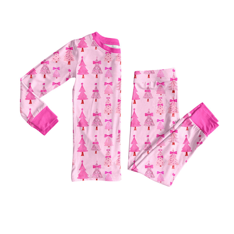 Preorder(moq 5) Baby Girls Christmas Pink Trees Top Pants Lounge Wear Pajamas Sets