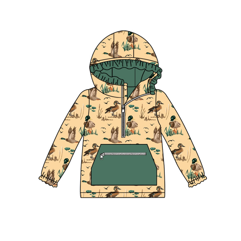 Preorder(moq 5) Baby Girls Long Sleeves Ducks Plaid Pocket Zipper Western Hoodies