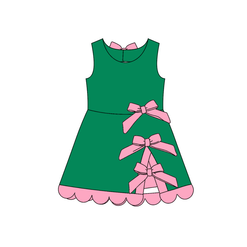 Preorder moq 5 Baby Girls Green Sleeveless Shorts Scallop Knee Length Dresses