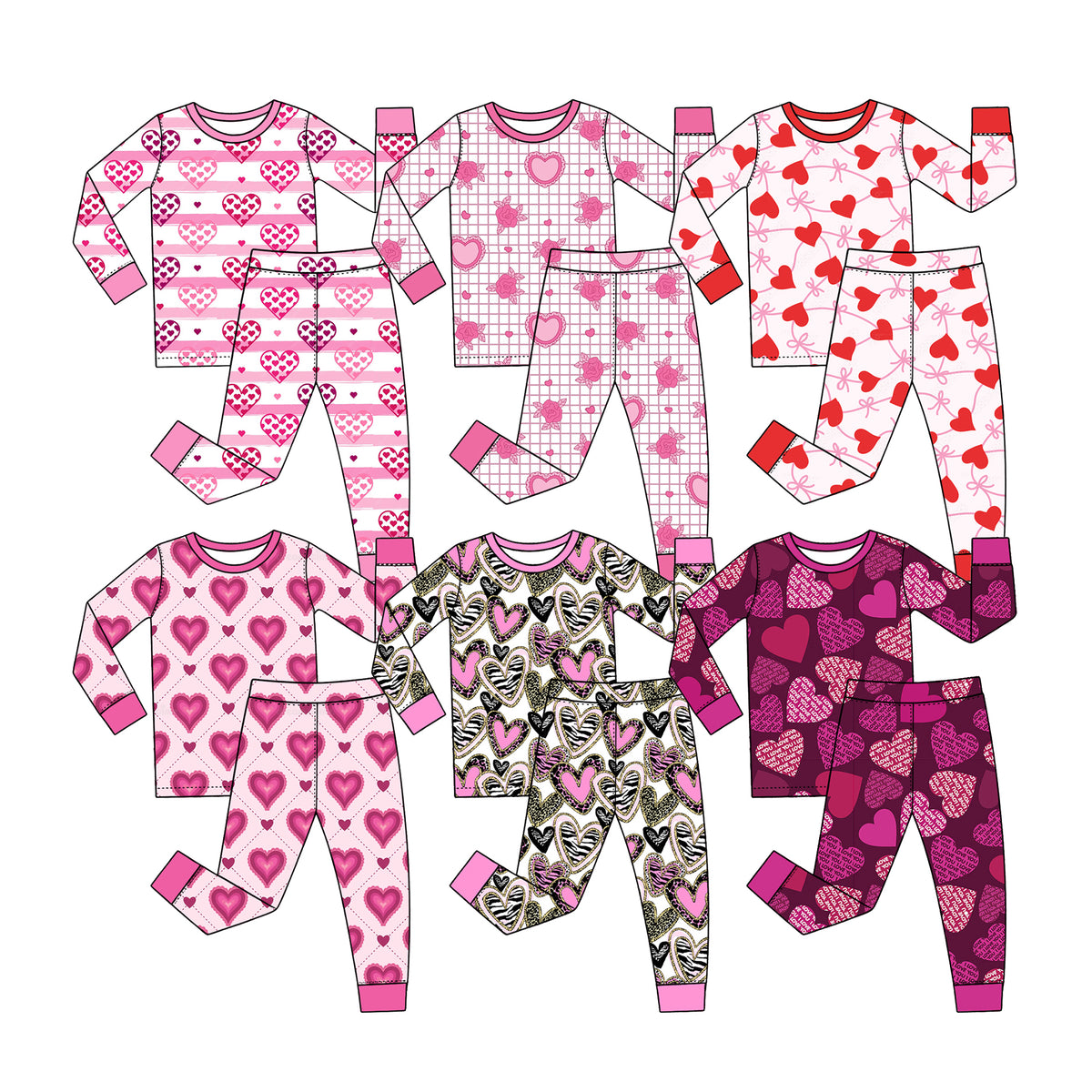 Preorder (moq 5) Baby Girl Clothes Valentine Red Heart Bow Print Long Sleeve Pajama Set