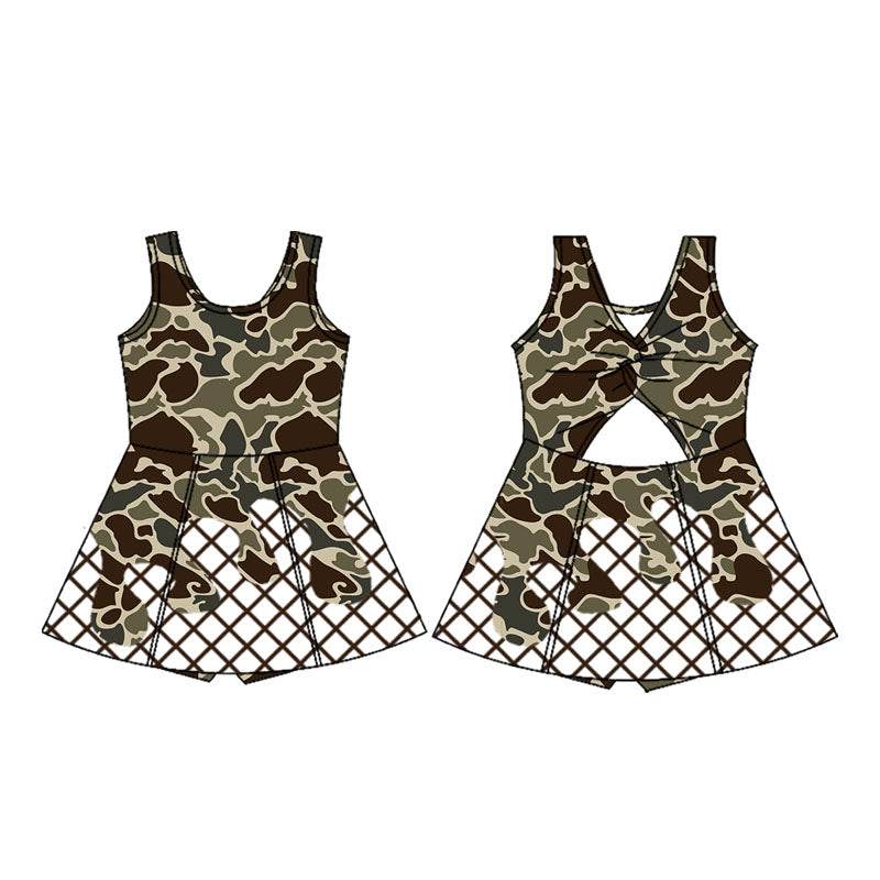 Baby Girls Dark Brown Camo Drip Team Shorts Yoga Knee Length Dress