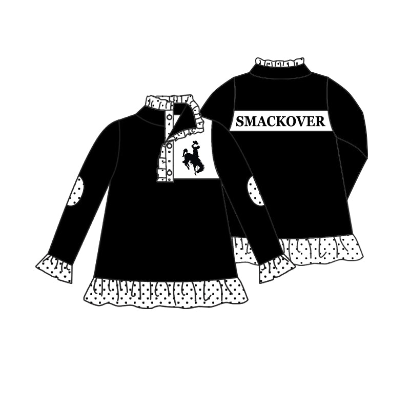 Preorder(moq 5)Baby Girls Black Long Sleeves Smackover Team Pullovers Tops