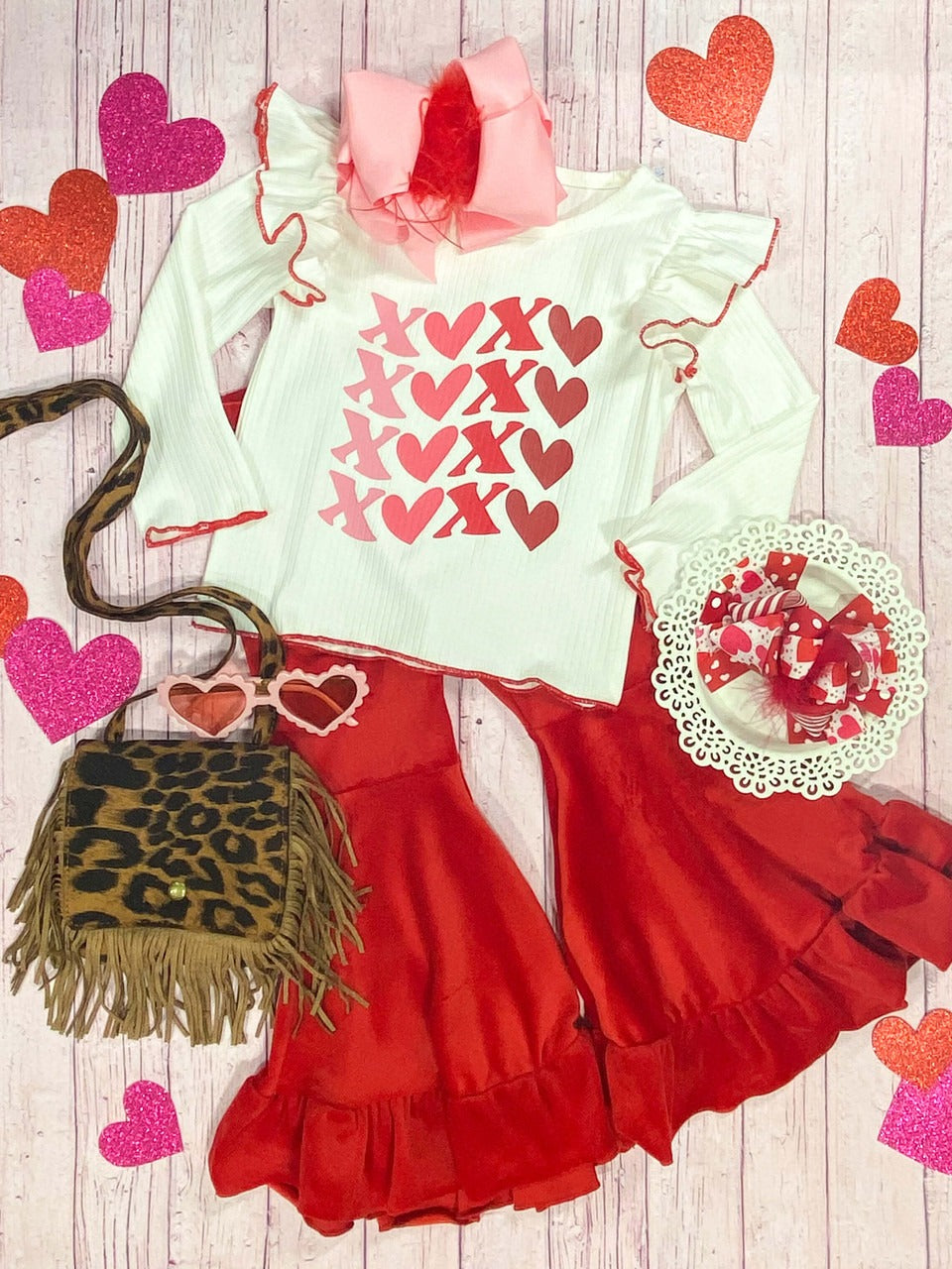 Baby Girls XOXO shirt bell Pants Valentines Clothes Sets preorder(moq 5)