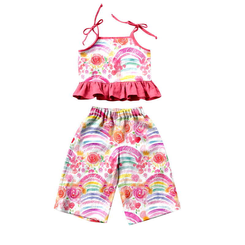 Baby Girls Rainbow Pink Straps Top Pants Clothes Sets order preorder (moq 5)