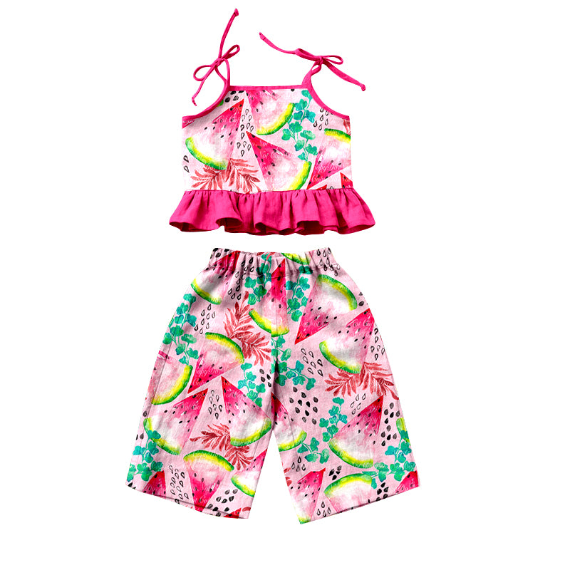 Baby Girls Watermelon Pink Straps Top Pants Clothes Sets order preorder (moq 5)