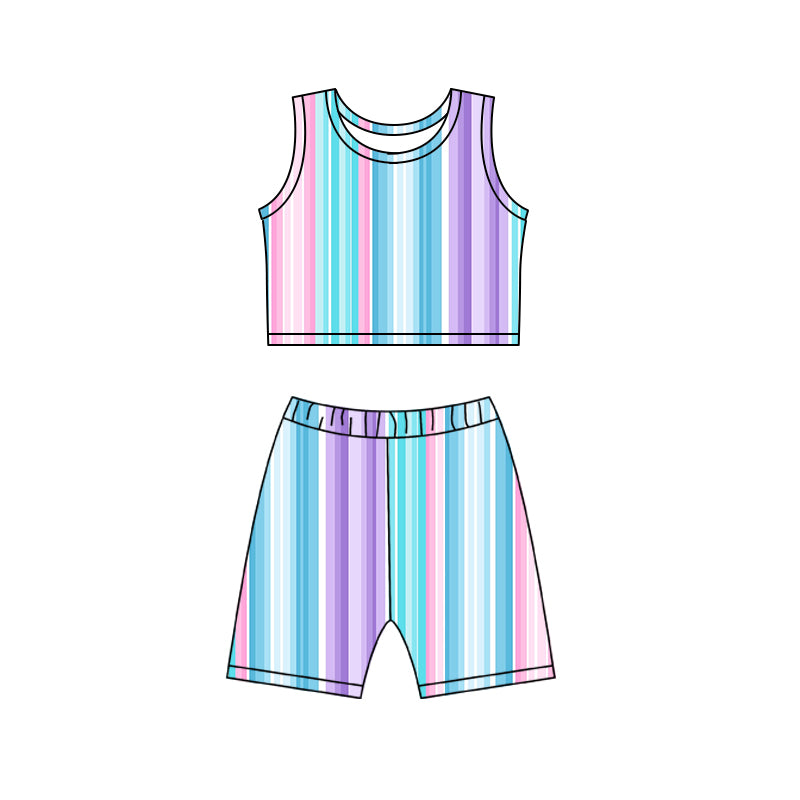Baby Girls Summer Stripes Top Biking Shorts Clothes Sets preorder (moq 5)