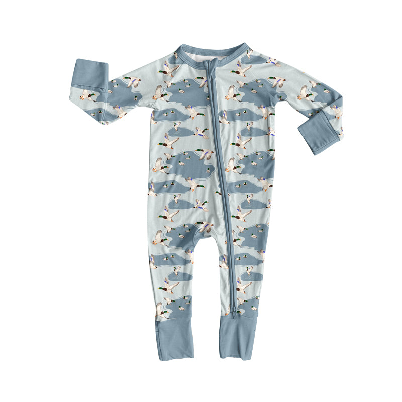 Preorder (moq 5)Baby Boys Lakes Ducks Hunting Two Way Zip Convertible Rompers
