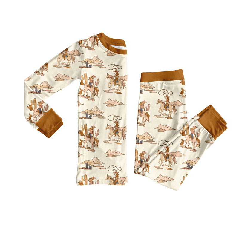 Preorder (moq 5)Baby Boys Khaki Long Sleeves Horse Rodeos Top Pant Pajamas Set
