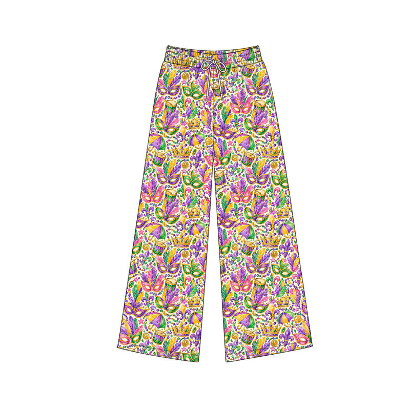 Preorder (moq 5) Baby Girls Mardigras Masks Crowns Flare Pants Bottom