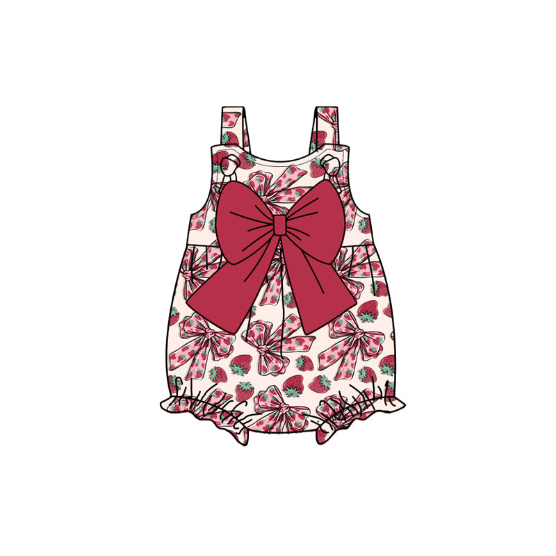 Preorder(moq 5)Baby Infant Girls Strawberry Red Bow Western Rompers
