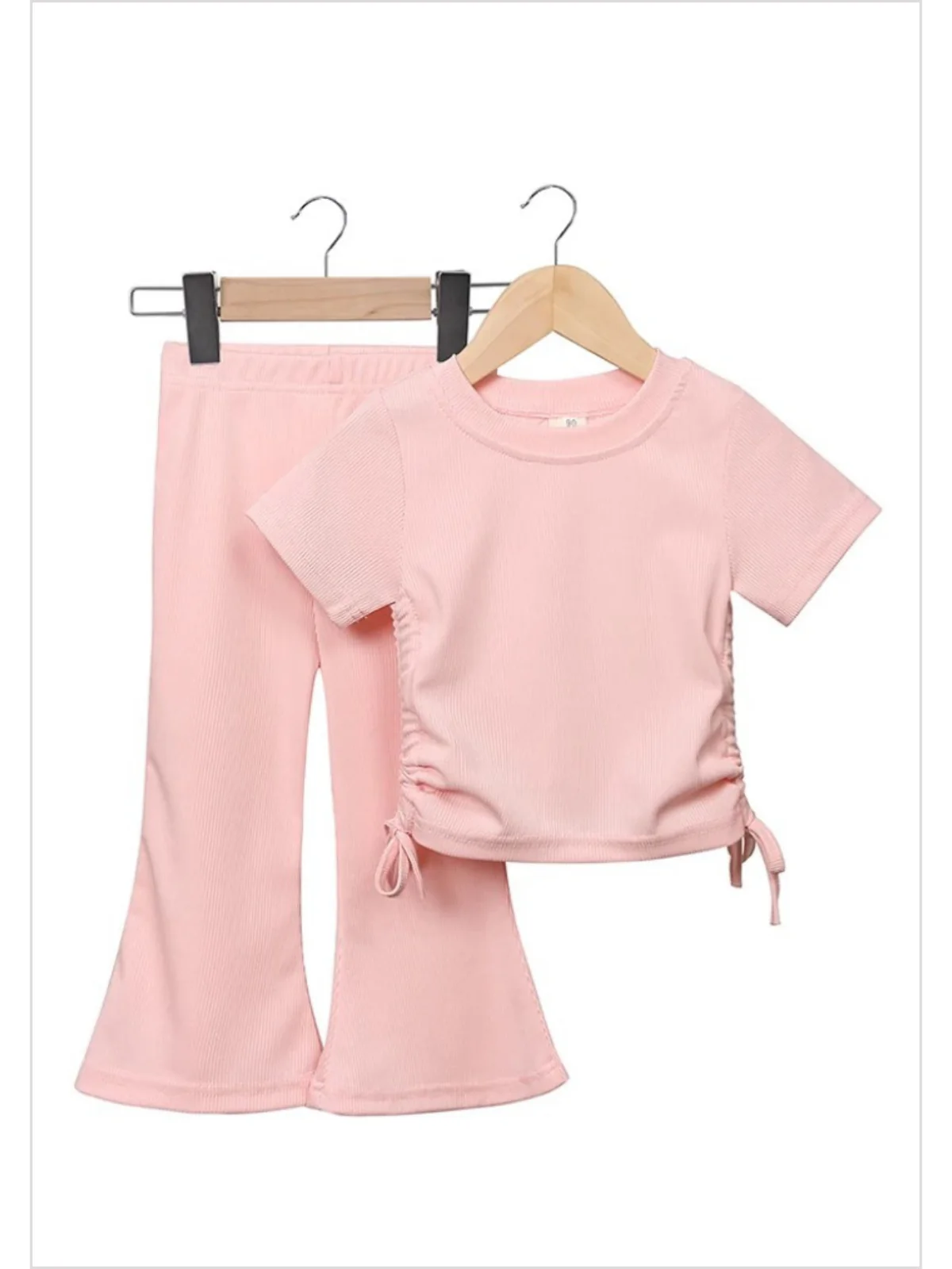 Baby Girls Pink Top Bell Bottom Pants Clothes Sets Preorder(moq 5)