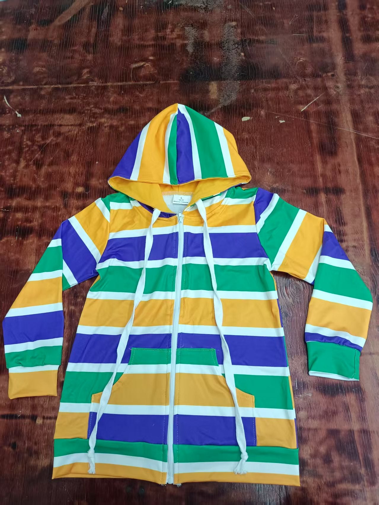 Preorder moq 5 Baby Boys Long Sleeves Green Purple Yellow Stripe Pocket Hoodies Top