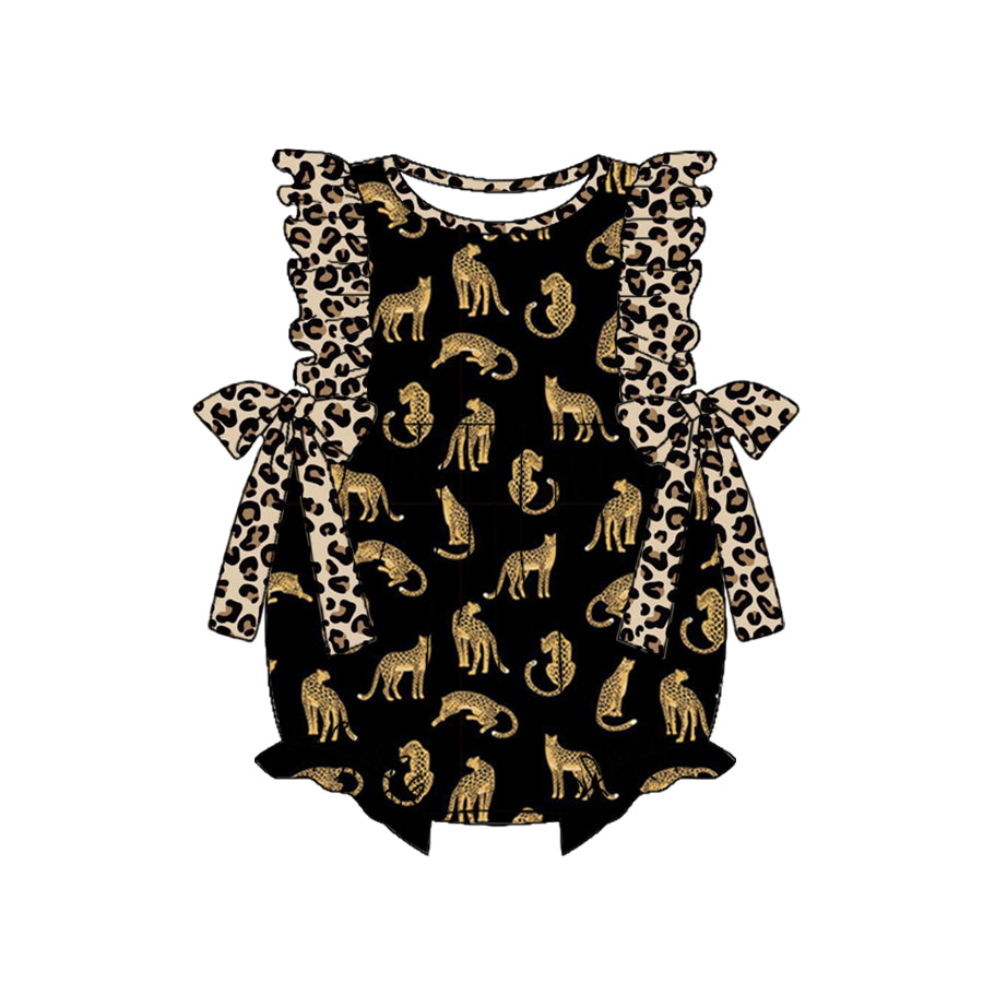 Baby Infant Girls Cheetah Bows Leopard Rompers preorder(moq 5)