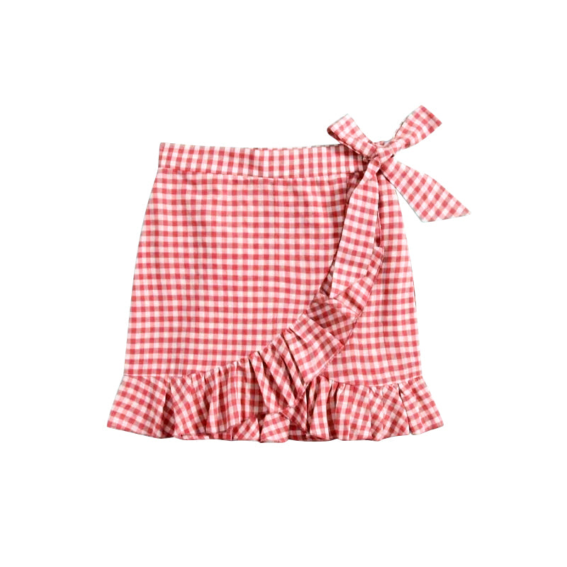 Baby Girls Watermelon Checkered Summer Bow Milk Silk Skirts preorder(moq 5)