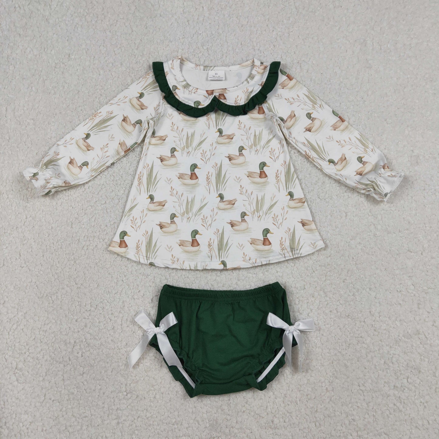 Baby Girls Ducks Collar Tunic Ruffle Bows Bummies Hunting Clothes Sets