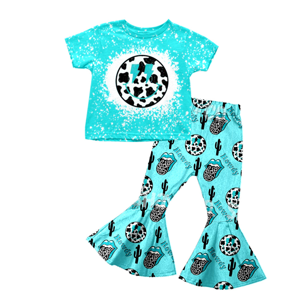 Baby Girls Western Smile Cowboy Top Bell Pants Clothing Sets Preorder(moq 5)