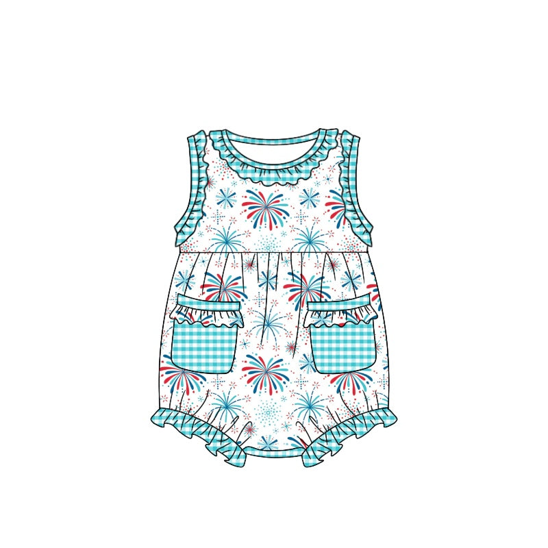 Baby Infant Girls 4th Of July Fireworks Pockets Rompers preorder(moq 5)