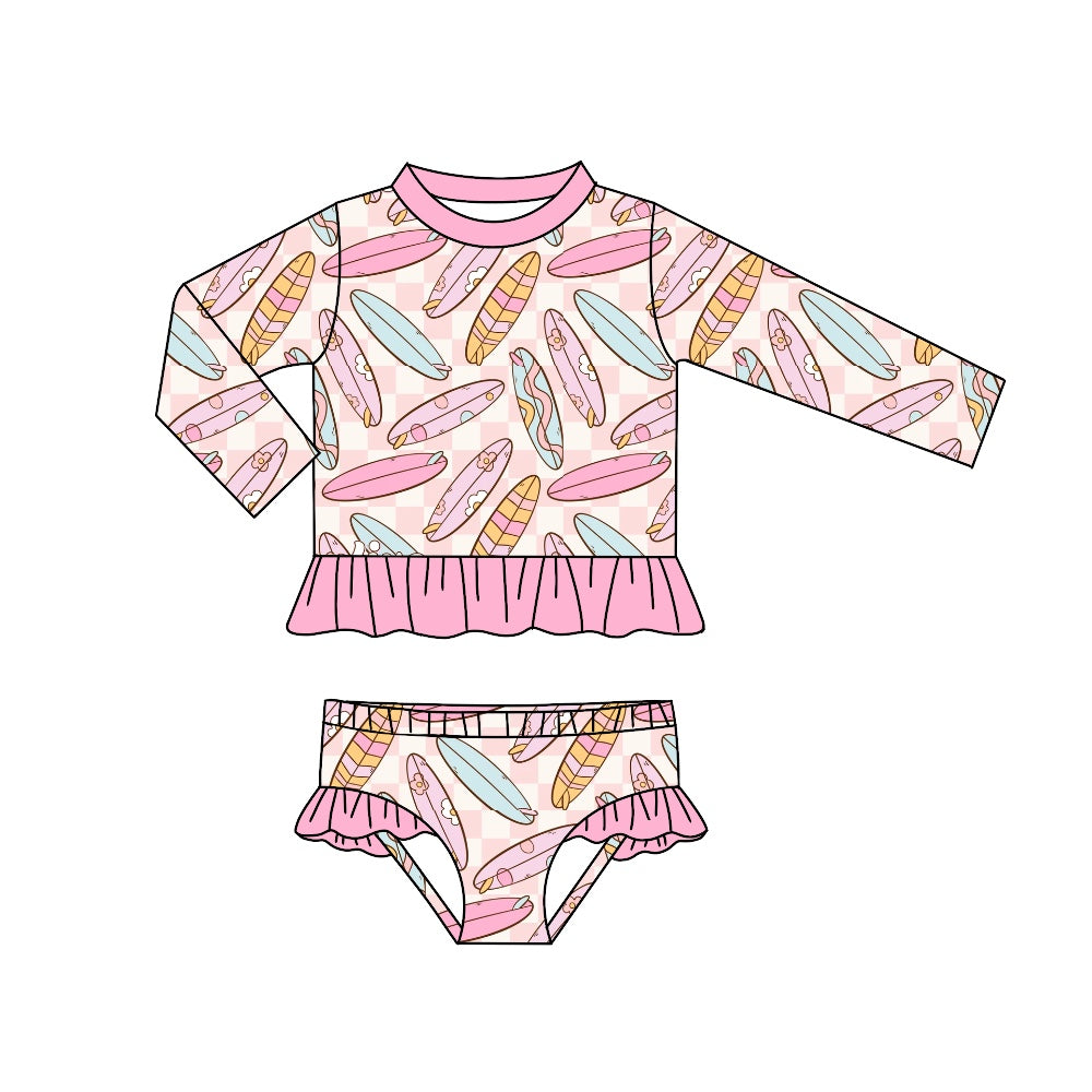 Baby Girls Pink Boats Long Sleeve Top Ruffle Bummie 2pcs Swimsuits preorder(moq 5)