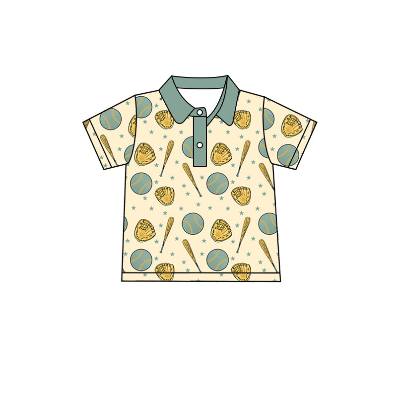 Baby Boys Green Baseball Short Sleeve Button Shirt preorder(moq 5)