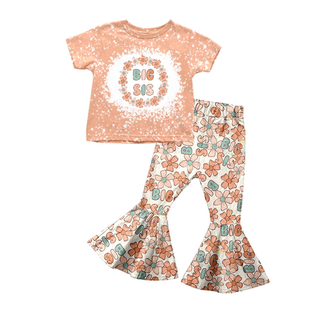 Baby Girls Big Sister Tee Top Bell Flowers Pants Clothing Sets Preorder(moq 5)