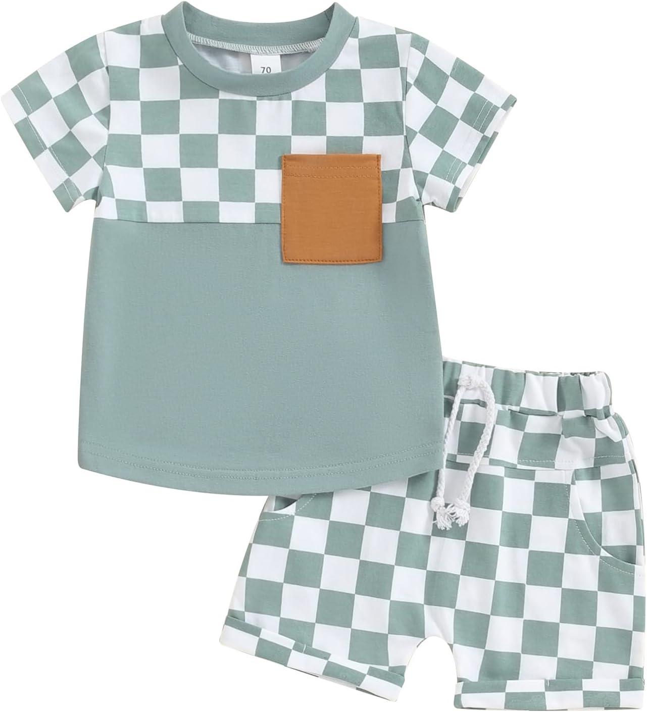 Baby Boys Green Checkered Summer Top Shorts Clothes Sets order preorder (moq 5)