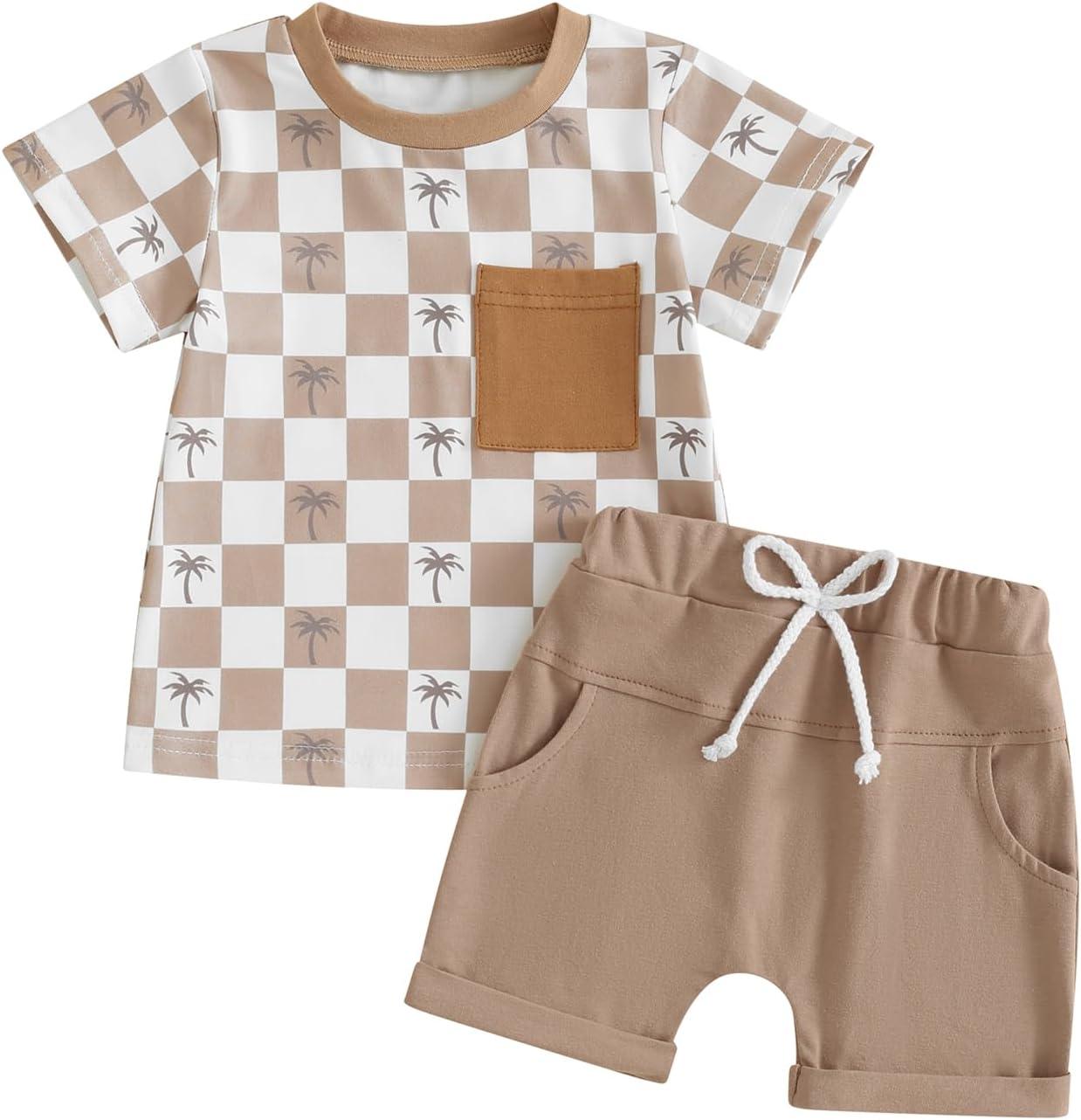 Baby Boys Tree Summer Top Light Brown Shorts Clothes Sets order preorder (moq 5)