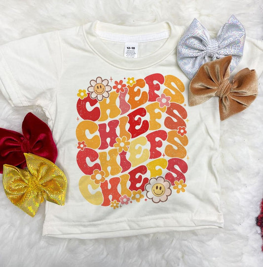 Baby Girls Chiefs Team Flowers Short Sleeve Tee Shirts Tops Preorder(moq 5)