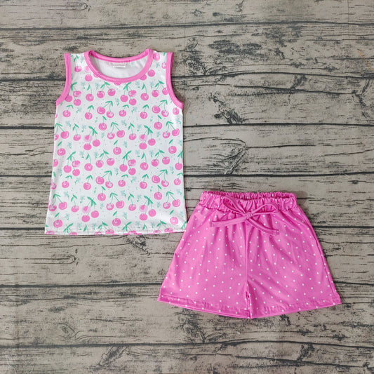 Baby Girls Sleeveless Shirt Cherry Dots Shorts Sets