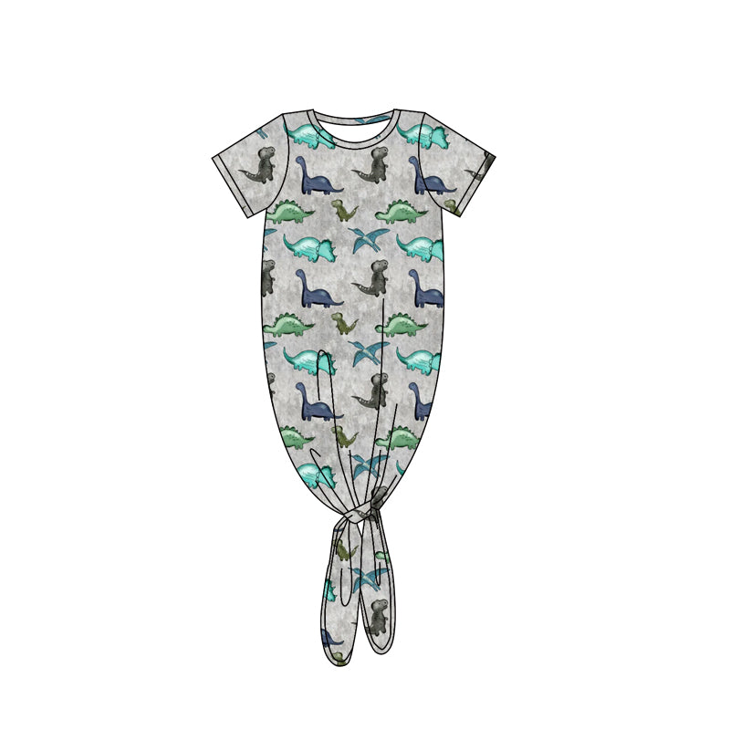 Preorder(moq 5)Baby Kids Gray Short Sleeves Blue Green Dinosaurs Gowns