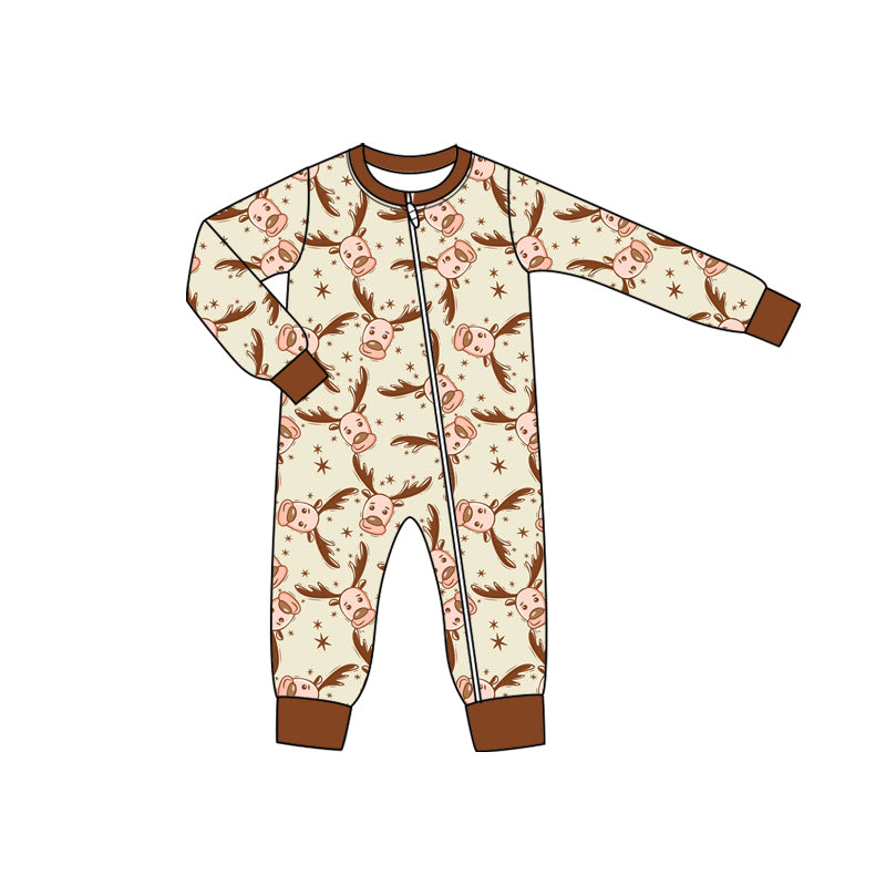 Preorder moq 5 Baby Infant Boys Long Sleeves Stars Christmas Deer Plaid Zipper Romper