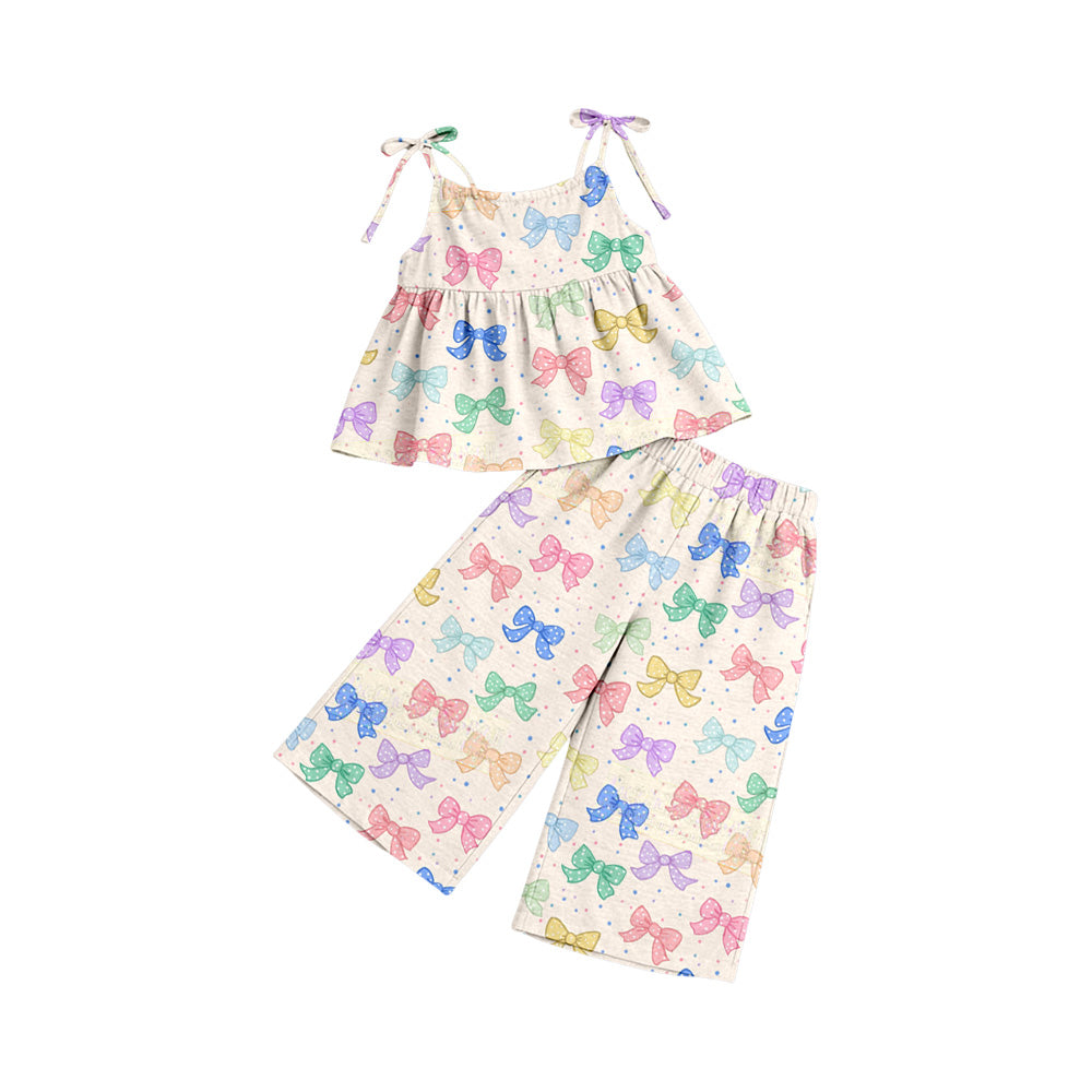 Preorder (moq 5)Baby Girls Strap Colorful Bows Tunic Flare Pants Clothes Sets