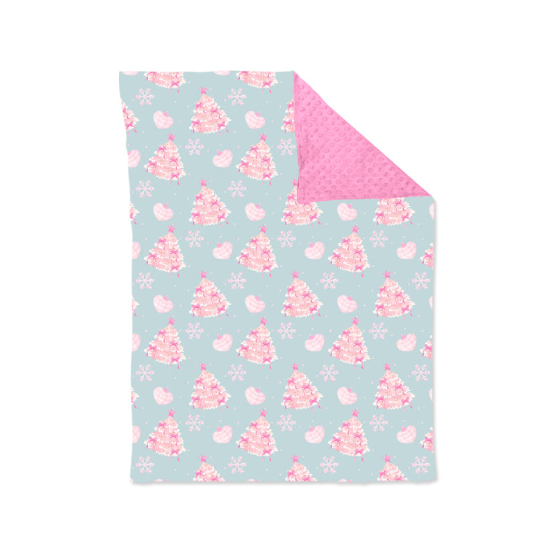 Preorder(moq 5) Baby Kids Pink Snowflake Trees Minky Blankets