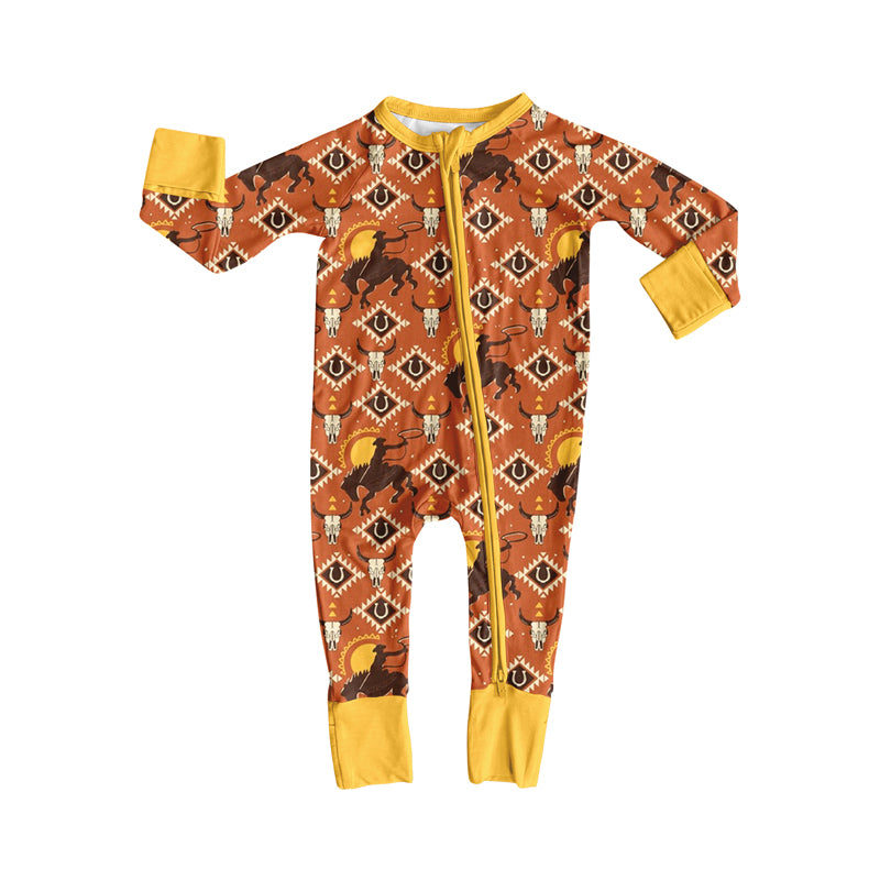 Preorder(moq 5)Baby Boys Western Cowboys Rodeo Zipper Footie Rompers