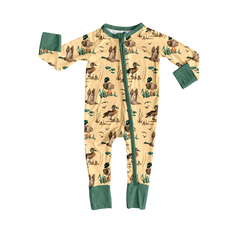 Preorder(moq 5)Baby Boys Ducks Plaid Western Zipper Footie Rompers
