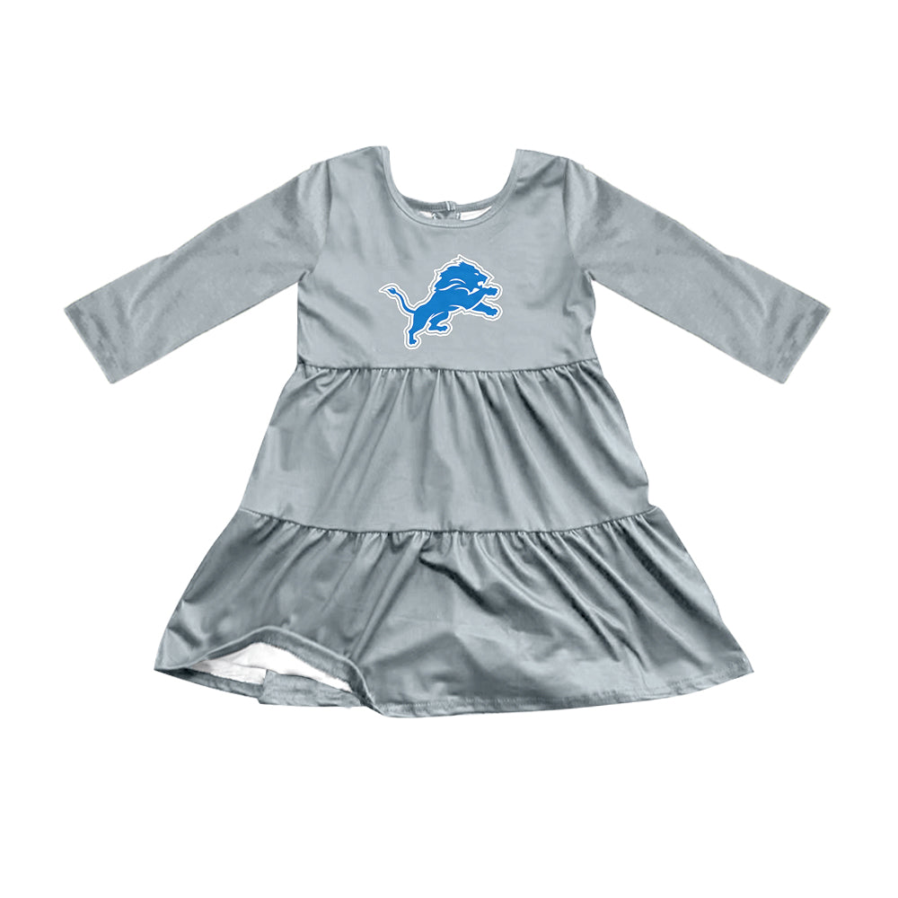 Preorder (moq 5)Baby Girls Gray Long Sleeves Tigers Shorts Team Knee Length Dresses