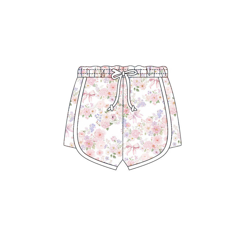 Preorder (moq 5)Baby Girls Light Pink Flowers Bows Shorts Bottom