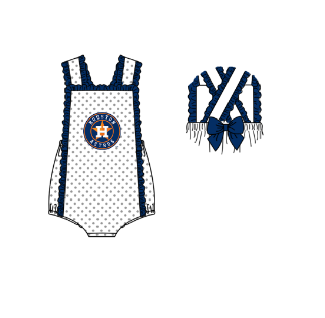 Preorder (moq 5)Baby Girls Strap Polka Dots H Stars Back Bow Team Ruffle Rompers