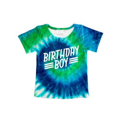 Baby Boys Tie Dye Birthday Boy Short Sleeve Tee Shirts Tops Preorder(moq 5)