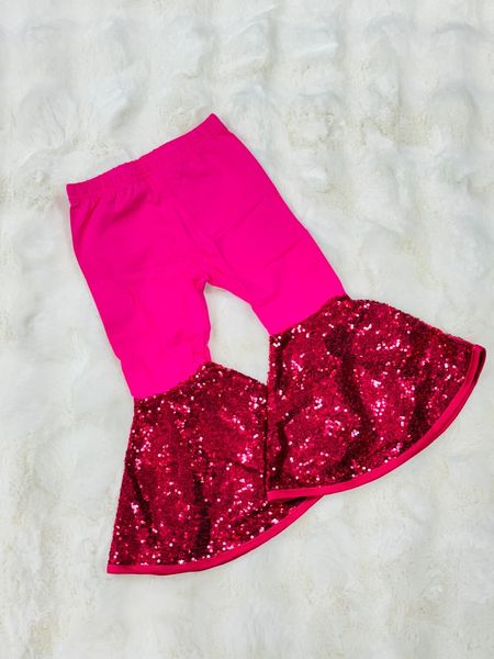 Baby Girls Hotpink Sequin Bell Bottom Pants Preorder(moq 5)