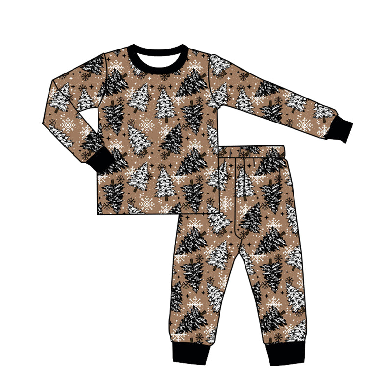 Preorder (moq 5)Baby Boys Long Sleeves Trees Snowflake Top Pant Pajamas Set