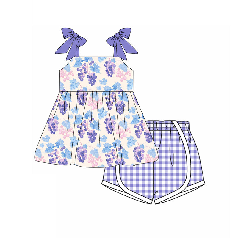 Preorder moq 5 Baby Girls Purple Strap Grape Tunic Plaid Short 4th Of July Set