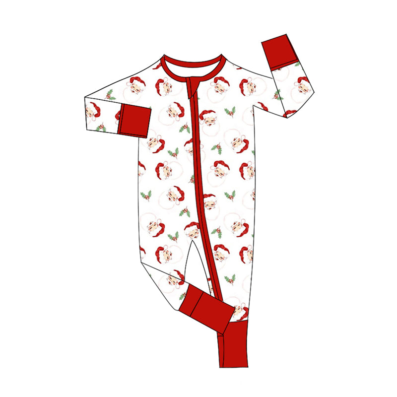 Preorder (moq 5)Baby Kids Long Sleeves Red Santa Flowers Zipper Rompers