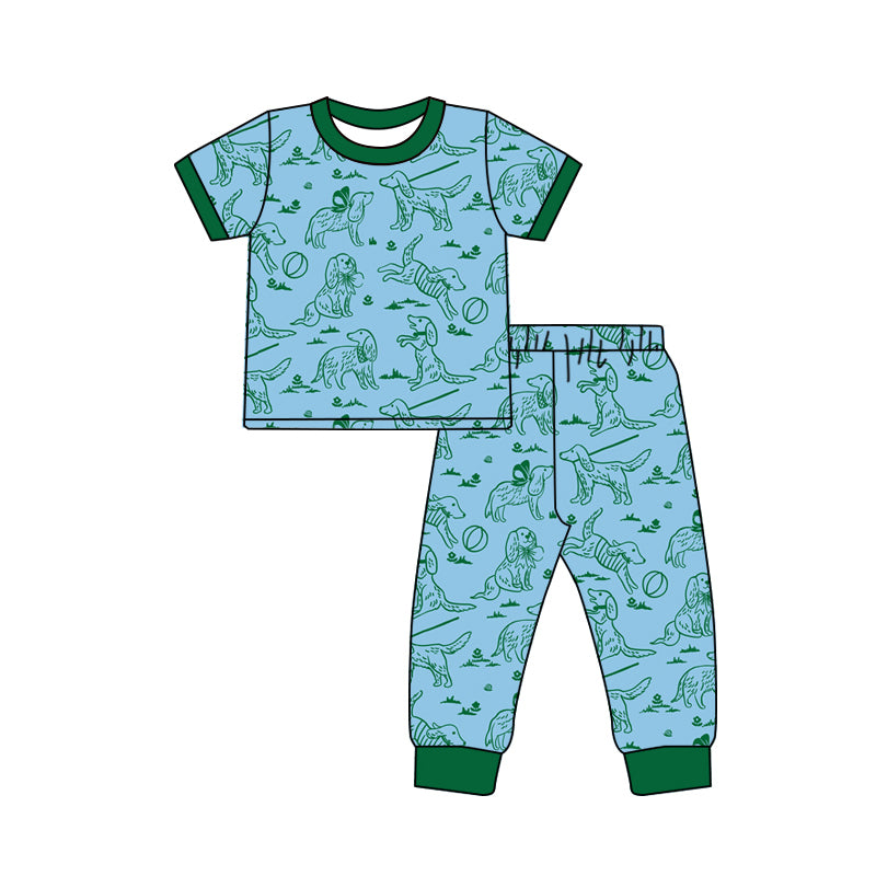 Preorder (moq 5)Baby Boys Blue Short Sleeves Dogs Balls Top Pant Pajamas Set