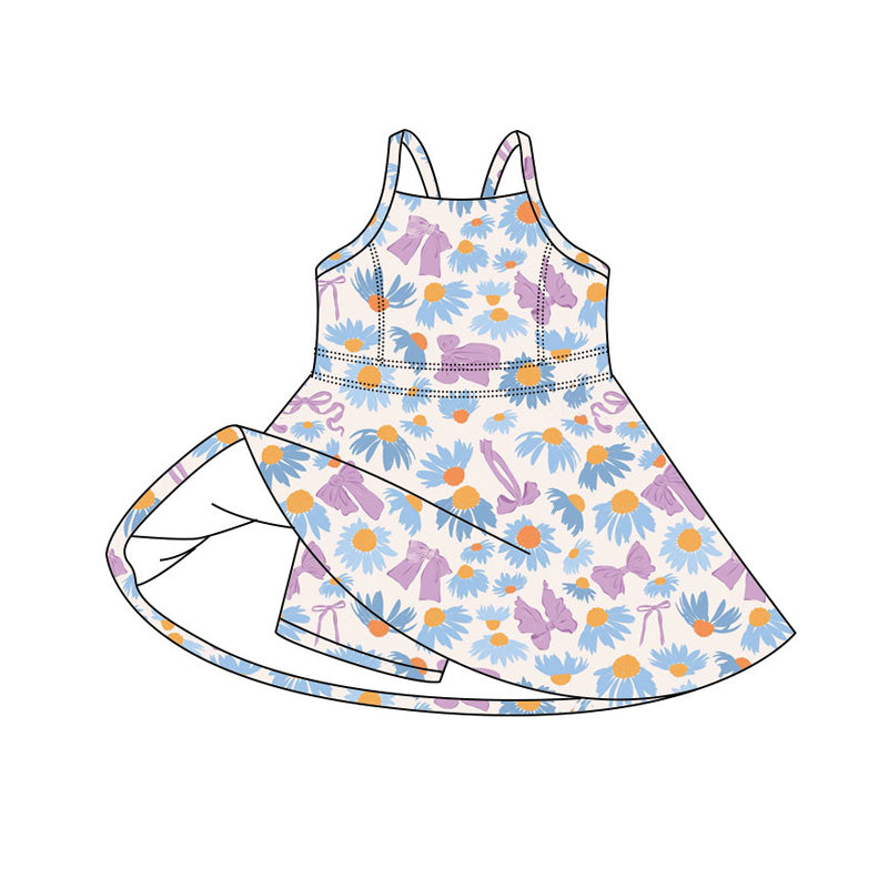 Preorder (moq 5)Baby Girls Strap Daisy Flowers Bows Shorts Knee Length Dresses