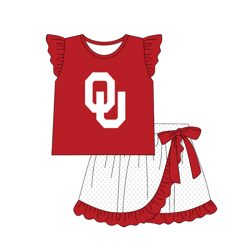 Preorder (moq 5)Baby Girls Oklahoma Sooners Team Tee Top Ruffle Skirts Clothes Sets