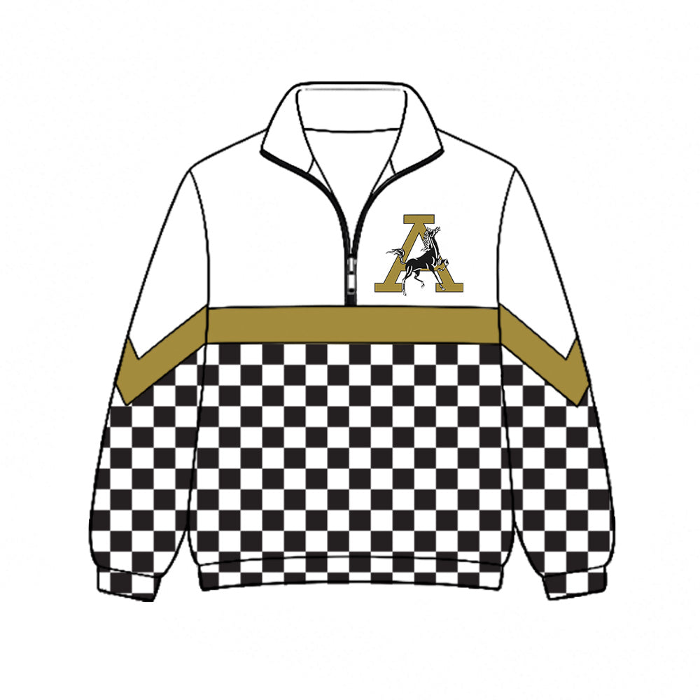 Preorder (moq 5)Baby Boys Black Checked A Mustangs Team Zip Pullovers Top